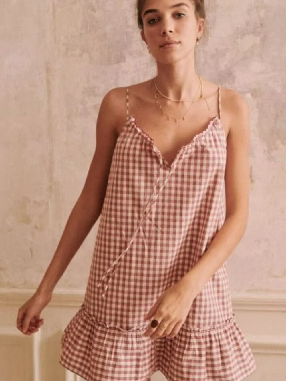 Sezane Nightdress Pink Gingham, XS